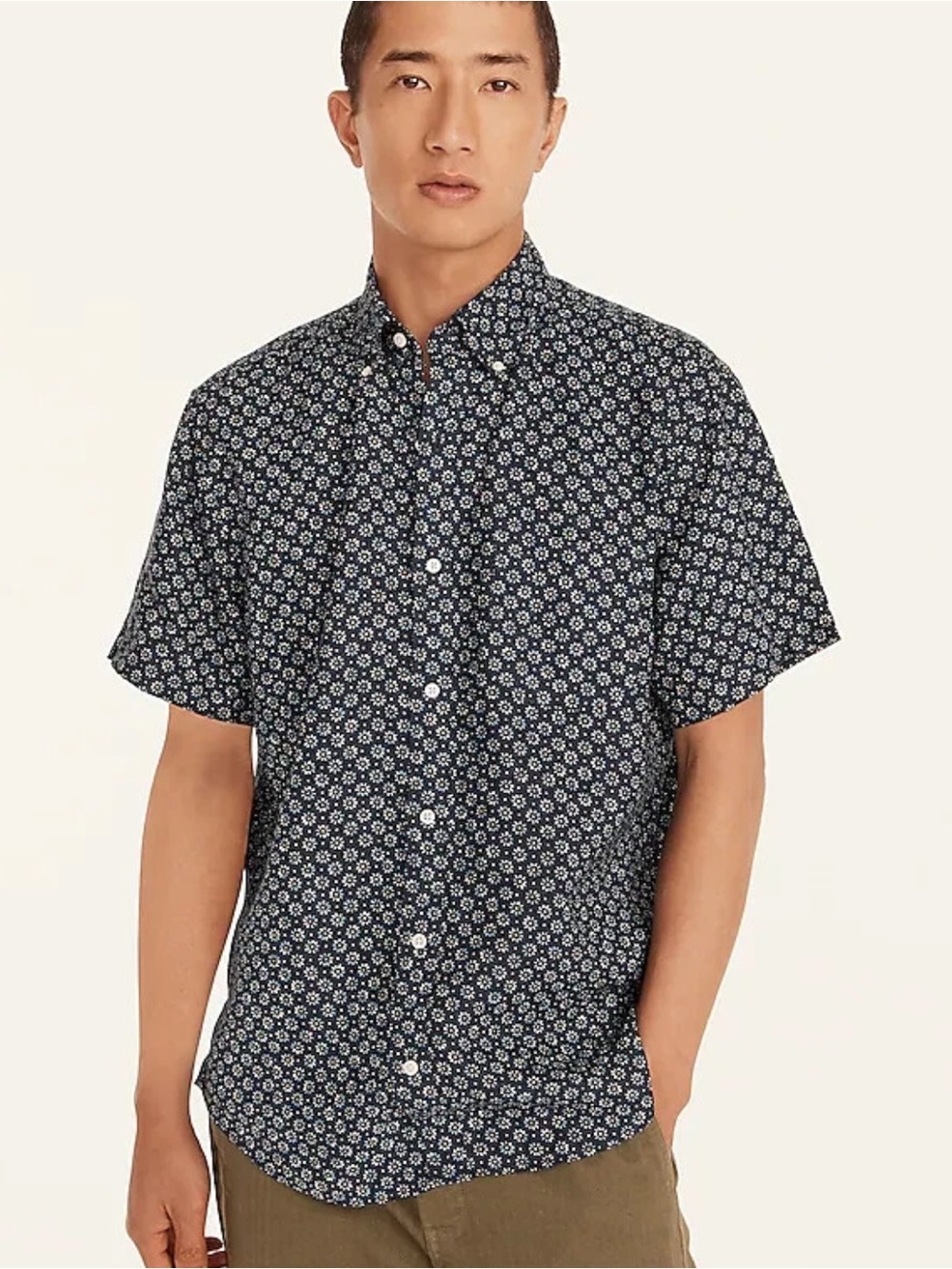 J. Crew Men's 100% Linen Button Down Shirt Blue Floral Slim Fit Size Large